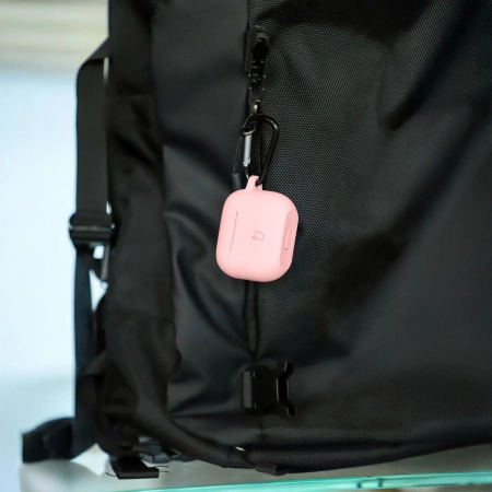 Silikonowe etui z karabińczykiem Bizon Case Headphone Silicone do AirPods 4, jasnoróżowe