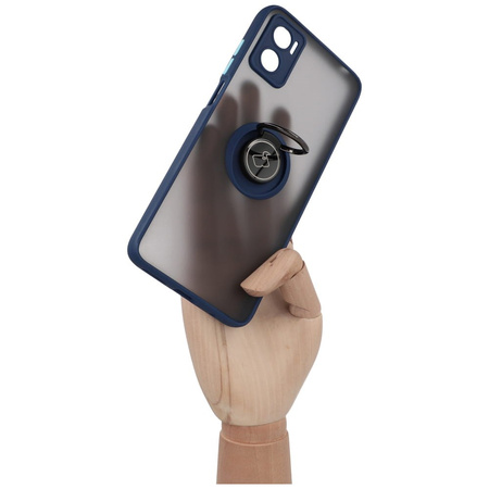 Etui z uchwytem na palec Bizon Case Hybrid Ring do Motorola Moto E22 / E22i, przydymione z granatową ramką