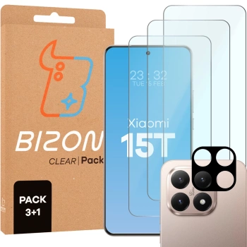 3x Szkło hartowane + szybka na aparat Bizon Glass Clear Pack do Xiaomi 15T