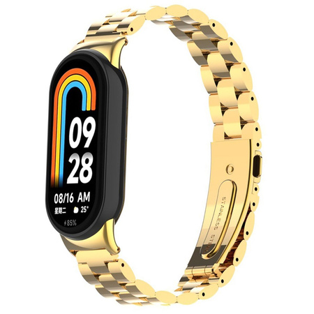 Pasek ze stali nierdzewnej Bizon Strap Watch Aura do Xiaomi Smart Band 10 / 9 / 9 NFC / 8, złoty