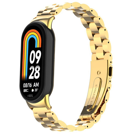 Pasek ze stali nierdzewnej Bizon Strap Watch Aura do Xiaomi Smart Band 9 / 9 NFC / 8, złoty