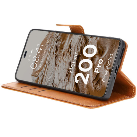 Etui z klapką Bizon Case Pocket do Honor 200 Pro, brązowe