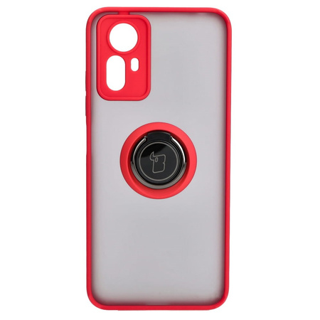 Etui z uchwytem na palec Bizon Case Hybrid Ring do Xiaomi Redmi Note 12S, przydymione z czerwoną ramką