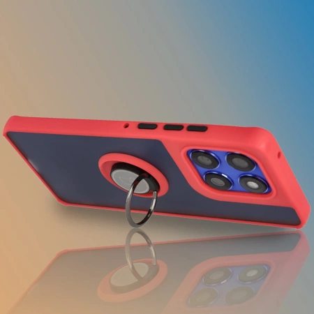 Etui z uchwytem na palec Bizon Case Hybrid Ring do Motorola Edge 60 Pro, przydymione z czerwoną ramką