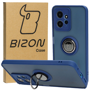 Etui z uchwytem na palec Bizon Case Hybrid Ring do Xiaomi Redmi Note 12 4G, przydymione z granatową ramką