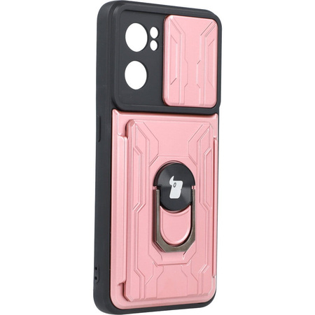 Etui Bizon Case Camshield Card Slot Ring do Oppo Reno 7 5G, jasnoróżowe