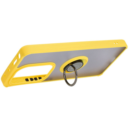 Etui z uchwytem na palec Bizon Case Hybrid Ring do Xiaomi Poco M6 Pro 4G / Xiaomi Redmi Note 13 Pro 4G, przydymione z żółtą ramką