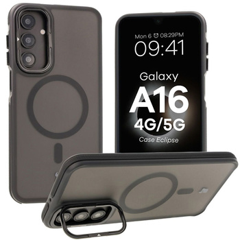 Etui z podstawką i pierścieniem magnetycznym Bizon Case Eclipse do Galaxy A16 4G/5G, przydymione z czarną ramką