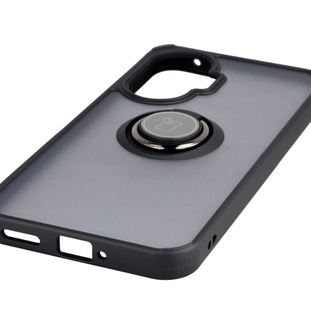 Etui z uchwytem na palec Bizon Case Hybrid Ring do Xiaomi POCO F7, przydymione z czarną ramką