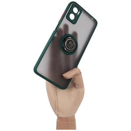 Etui z uchwytem na palec Bizon Case Hybrid Ring do Motorola Moto E22 / E22i, przydymione z ciemnozieloną ramką