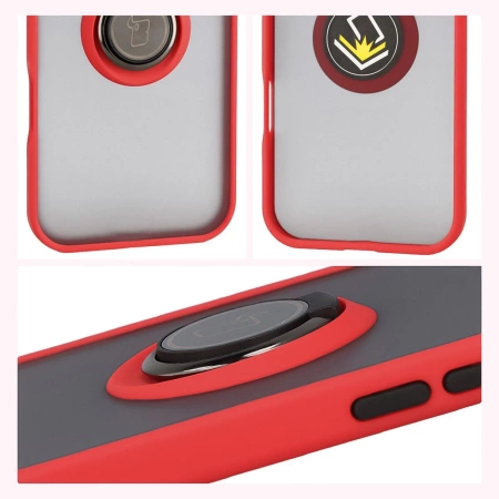 Etui z uchwytem na palec Bizon Case Hybrid Ring do iPhone Air, przydymione z czerwoną ramką