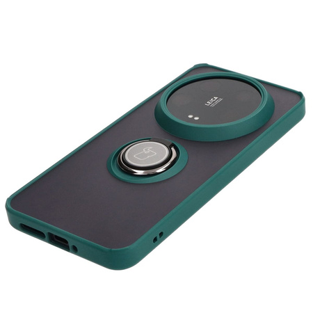 Etui z uchwytem na palec Bizon Case Hybrid Ring do Xiaomi 14 Ultra, przydymione z ciemnozieloną ramką