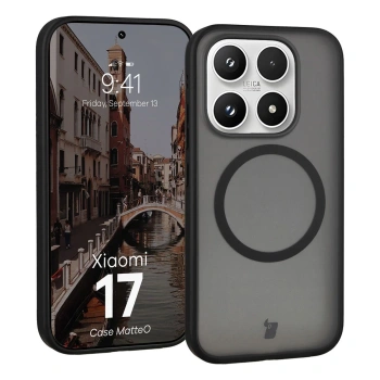 Etui z pierścieniem magnetycznym Bizon Case MatteO do Xiaomi 17, przydymione-czarne