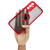 Etui z uchwytem na palec Bizon Case Hybrid Ring do Galaxy A14 4G / 5G, przydymione z czerwoną ramką