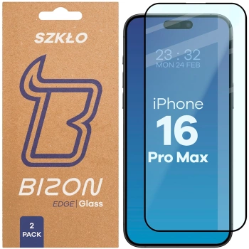 Szkło hartowane Bizon Glass Edge Duo do iPhone 16 Pro Max, czarna ramka, 2 sztuki