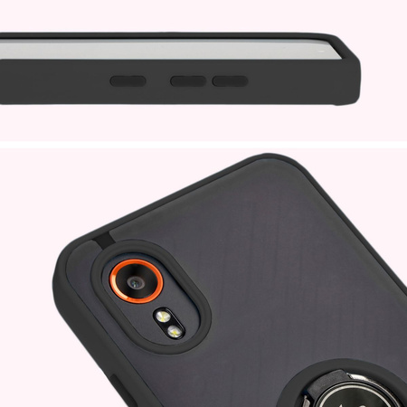 Etui z uchwytem na palec Bizon Case Hybrid Ring do Galaxy Xcover7, przydymione z czarną ramką