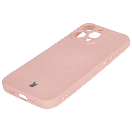 Silikonowe etui z pierścieniem magnetycznym Bizon Case Silicone Magnetic do iPhone 16 Pro Max, jasnoróżowe