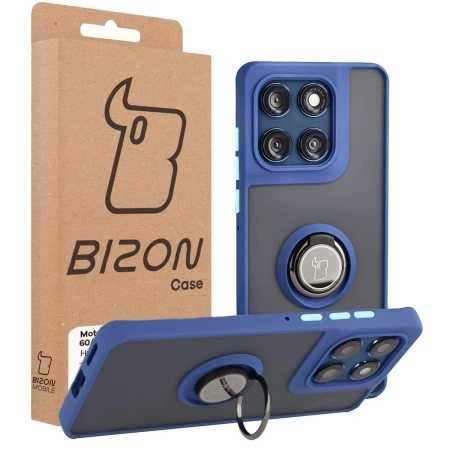 Etui z uchwytem na palec Bizon Case Hybrid Ring do Motorola Edge 60 Fusion / 60, przydymione z granatową ramką