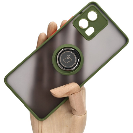 Etui z uchwytem na palec Bizon Case Hybrid Ring do Motorola Edge 30 Fusion, przydymione z zieloną ramką