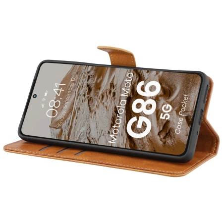 Etui z klapką Bizon Case Pocket do Motorola Moto G86 5G, brązowe