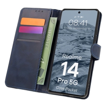 Etui z klapką Bizon Case Pocket do Realme 14 Pro 5G, granatowe