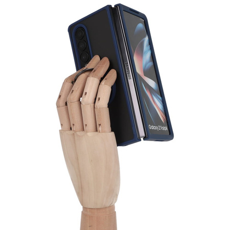 Etui z uchwytem na palec Bizon Case Hybrid Ring do Galaxy Z Fold4, przydymione z granatową ramką