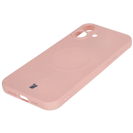 Silikonowe etui z pierścieniem magnetycznym Bizon Case Silicone Magnetic do iPhone 16 Plus, jasnoróżowe