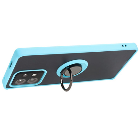 Etui z uchwytem na palec Bizon Case Hybrid Ring do Motorola Edge 40 Pro, przydymione z jasnoniebieską ramką