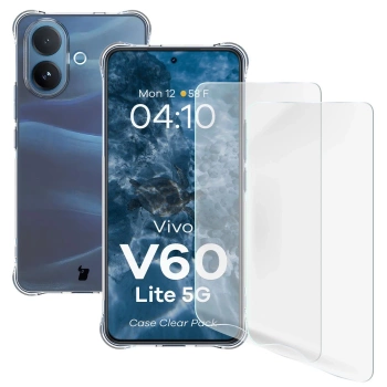 Elastyczne etui + 2x folia na ekran Bizon Case Clear Pack do Vivo V60 Lite 5G