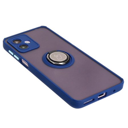 Etui z uchwytem na palec Bizon Case Hybrid Ring do Motorola Moto G14, przydymione z granatową ramką