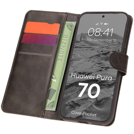 Etui z klapką Bizon Case Pocket do Huawei Pura 70, czarne