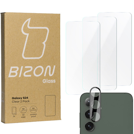 3x Szkło + szybka na aparat BIZON Clear 2 Pack do Galaxy S24