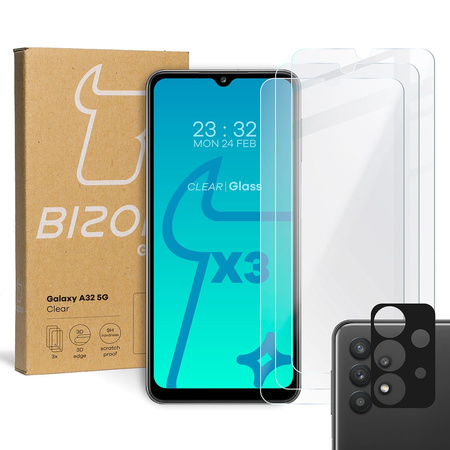 3x Szkło + szybka na aparat BIZON Clear 2 do Galaxy A32 5G