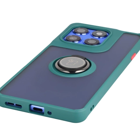 Etui z uchwytem na palec Bizon Case Hybrid Ring do Motorola Edge 60 Pro, przydymione z ciemnozieloną ramką