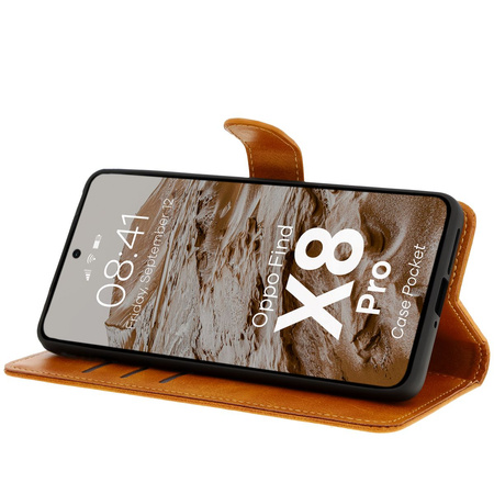 Etui z klapką Bizon Case Pocket do Oppo Find X8 Pro, brązowe