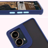 Etui z uchwytem na palec Bizon Case Hybrid Ring do Motorola Moto G85 5G, przydymione z granatową ramką