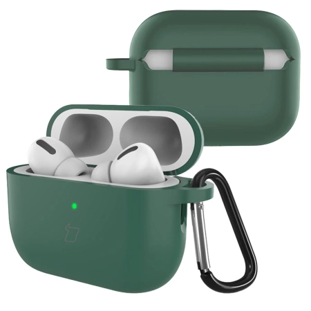 Silikonowe etui z karabińczykiem Bizon Case Headphone Silicone do AirPods Pro 3, ciemnozielone