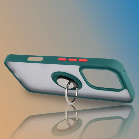 Etui z uchwytem na palec Bizon Case Hybrid Ring do Honor 400 Lite, przydymione z ciemnozieloną ramką