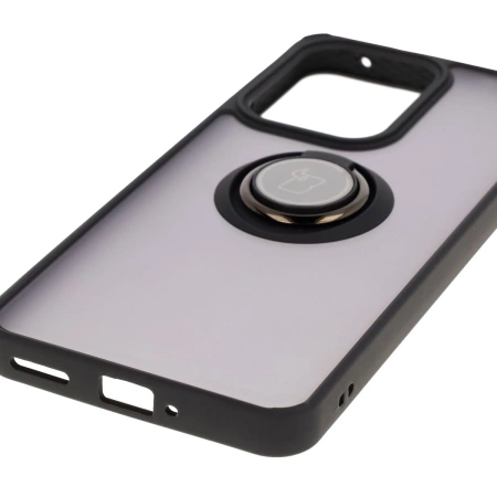 Etui z uchwytem na palec Bizon Case Hybrid Ring do Oppo Reno13 F / FS, przydymione z czarną ramką