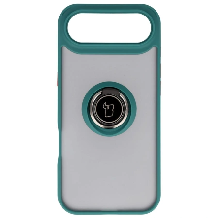 Etui z uchwytem na palec Bizon Case Hybrid Ring do iPhone Air, przydymione z ciemnozieloną ramką