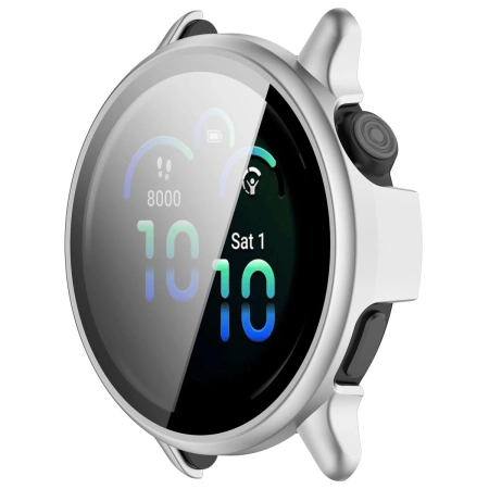 Etui ze szkłem do zegarka Bizon Case+Glass Watch do Garmin Vivoactive 6, satynowo srebrne