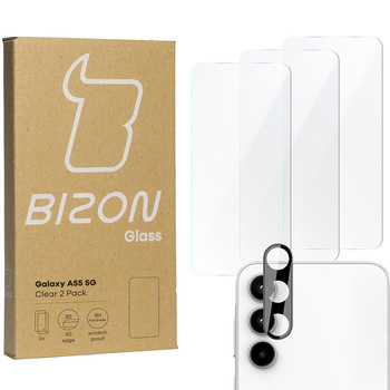 3x Szkło + szybka na aparat BIZON Clear 2 Pack do Galaxy A55 5G