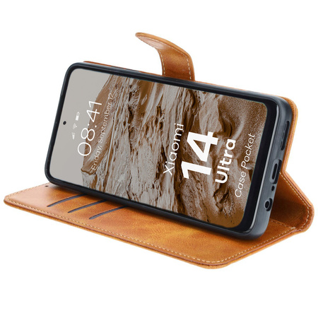 Etui z klapką Bizon Case Pocket do Xiaomi 14 Ultra, brązowe