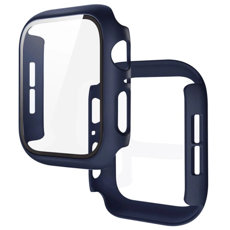 Etui ze szkłem do zegarka Bizon Case+Glass Watch do Apple Watch SE 3 / SE 2 / SE / 6 / 5 / 4 (44 mm), matowe granatowe