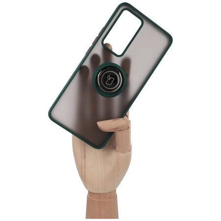 Etui z uchwytem na palec Bizon Case Hybrid Ring do Xiaomi 12T / 12T Pro, przydymione z ciemnozieloną ramką