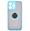 Etui z uchwytem na palec Bizon Case Hybrid Ring do iPhone 15 Pro Max, przydymione z jasnoniebieską ramką