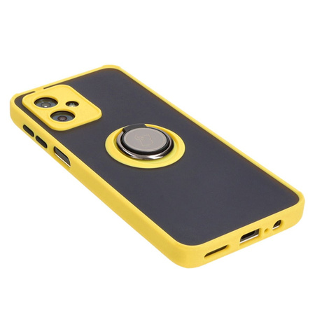 Etui z uchwytem na palec Bizon Case Hybrid Ring do Motorola Moto G54 5G/G54 Power, przydymione z żółtą ramką