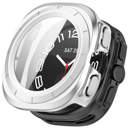 Etui ze szkłem do zegarka Bizon Case+Glass Watch do Galaxy Watch Ultra 2 / 1, satynowo srebrne