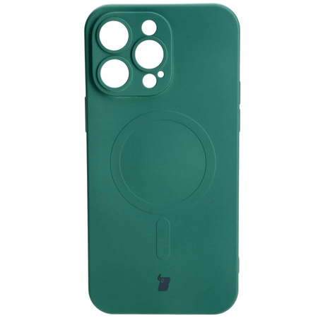 Etui silikonowe z pierścieniem magnetycznym Bizon Case Silicone Magnetic do iPhone 14 Pro Max, ciemnozielone