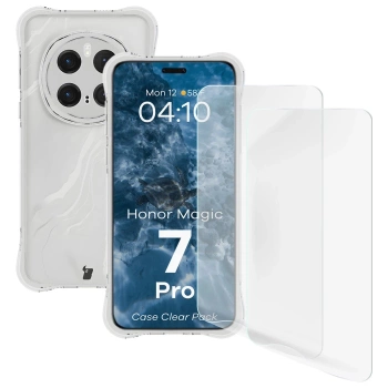 Elastyczne etui + 2x folia na ekran Bizon Case Clear Pack do Honor Magic7 Pro